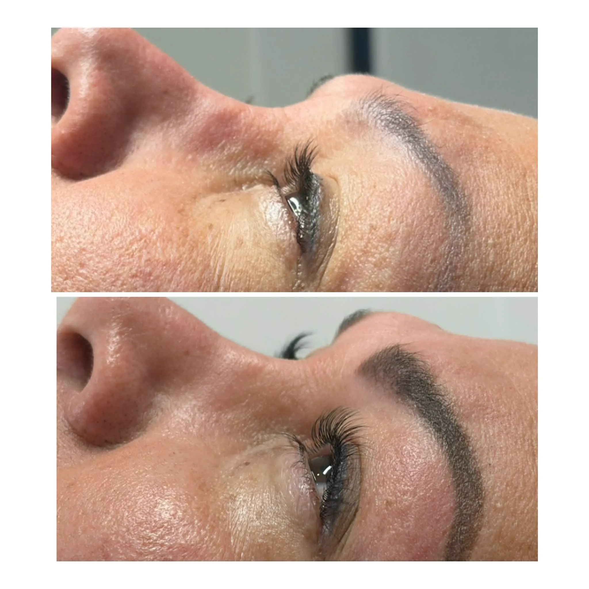 Before and after a Korean lash lift